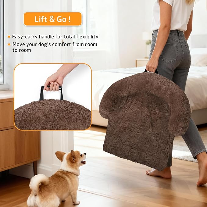 GGIB Calming Dog Bed Fluffy Plush Dog Mat for Furniture Protector with Removable Washable Cover for Large Medium Small Dogs and Cats (Large, Coffee)