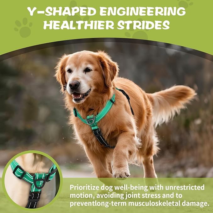 Dog Harness,Adjustable No Pull Dog Harness,Y-Shaped Design,Buckle-Neck Balance Harness with Reflective, Ideal for Dog Training Hiking, Easy Walk Harness,Durable High-Tensile Nylon Aqua Green-L
