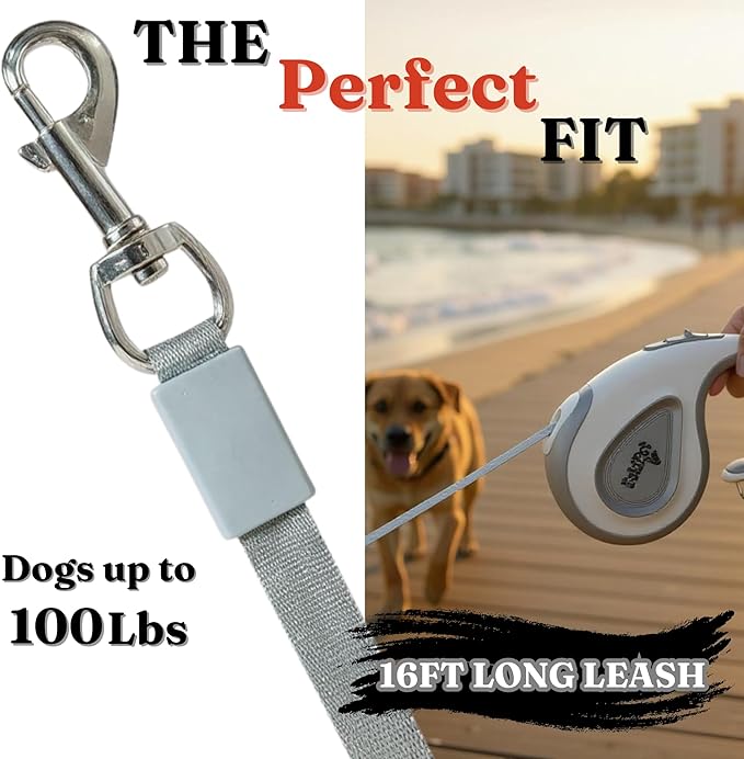 BoldPet® Retractable Dog Leash with Poop Bag Holder-16 Ft Long Retractable Dog Leash for Medium to Large Dogs -Anti-Slip Handle-360°Tangle-Free- Easy Brake Control- Eco Friendly Poop Bag Dispenser