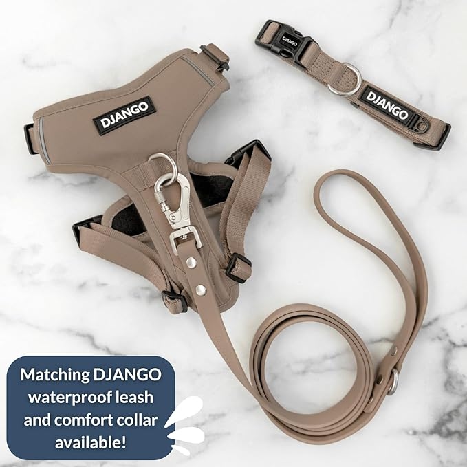 DJANGO Tahoe No Pull Dog Harness – Escape-Proof Dog Harness for Large Dogs with Front & Back Clips for Everyday Use – Adjustable, Padded, Reflective, Secure Fit, Easy On/Off – Sandy Beige, XL