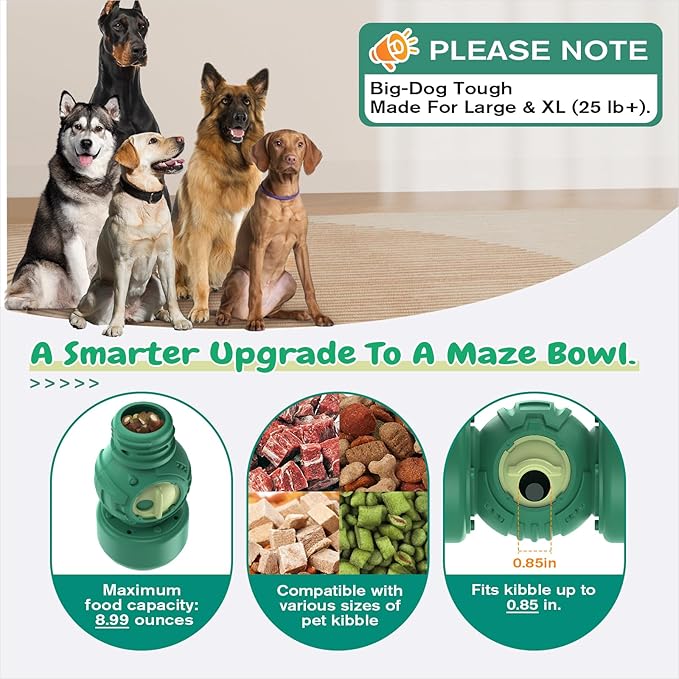 KADTC Extra-Large Size,Durable Rolling Giggle Dog Treat Dispenser Toy,U.S. Brand,Design,Indestructible Giggling Bone Slow Puzzle Feeder Food Dispensing Toys for Large Aggressive Chewers Breeds Dogs