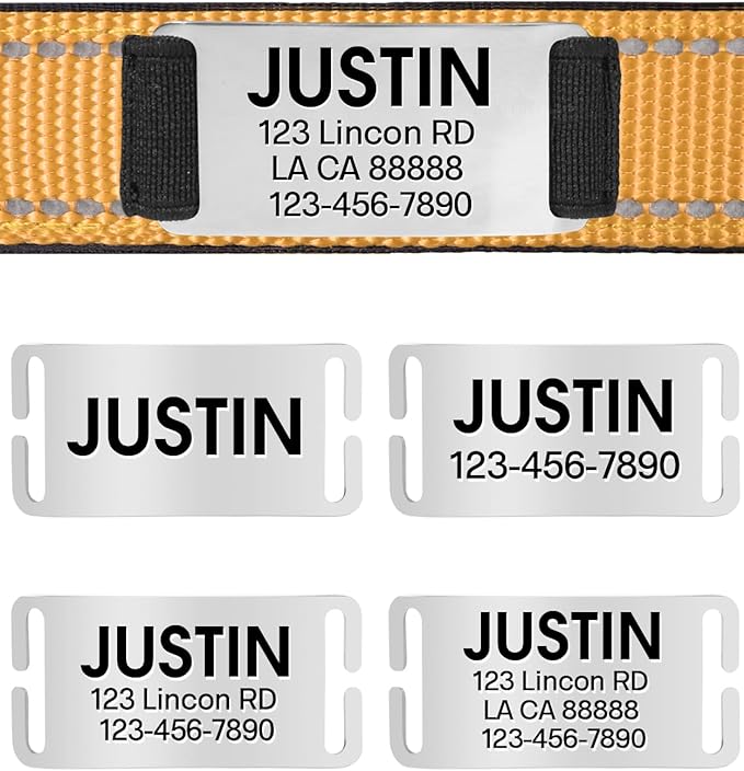 Joytale Personalized Dog Collars with Engraved Name Plate, Silent No Jingle Custom Nylon Collar with Fixed ID Tag, Reflective Soft Neoprene Padded Breathable for Puppy and XSmall Dogs, Tan