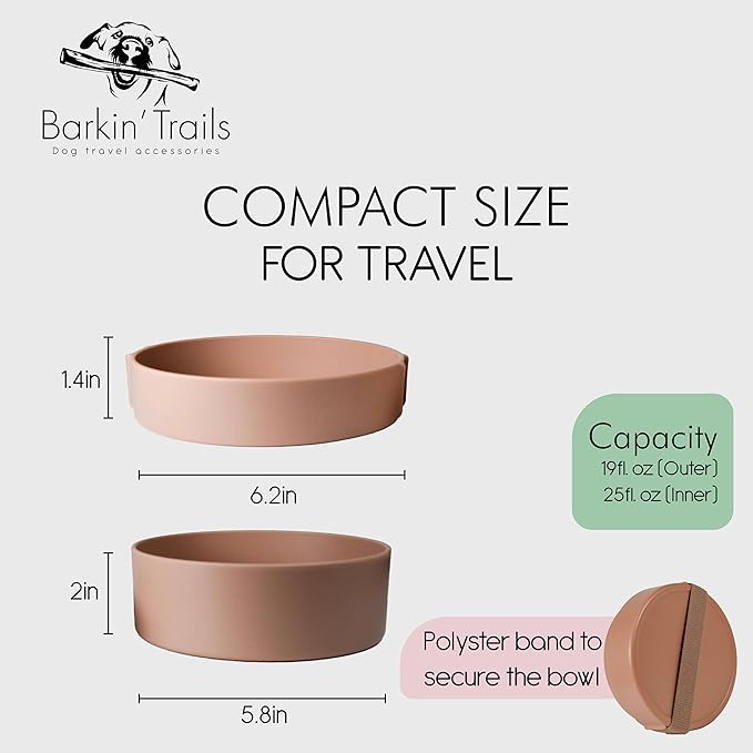 Barkin’ Trails Travel Dog Bowls, Portable Outdoor Water, BPA-Free, Food Grade Plastic Dog Travel Bowl, Camping Essentials & Container (Mocha)