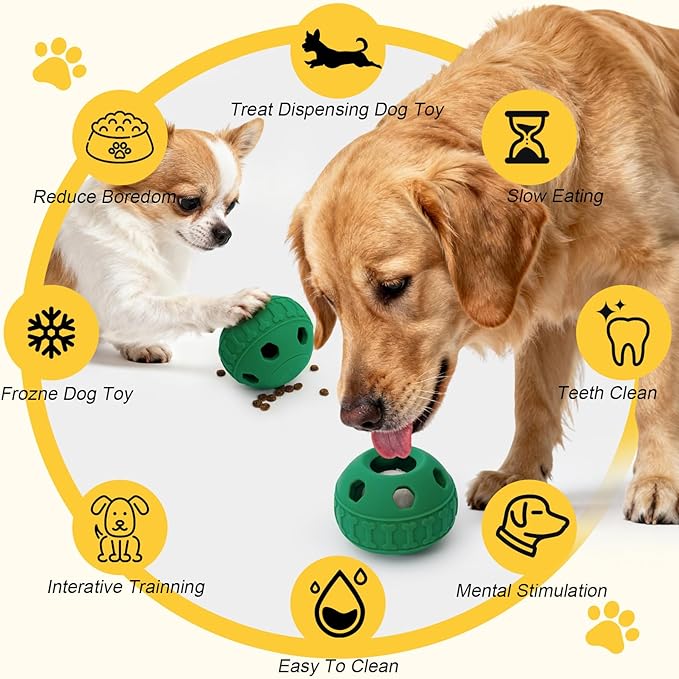 IFOYO Frozen Treat Dog Toy Ball for Small to Medium Dogs, Silicone Enrichment Dog Toys to Keep Them Busy, Reduce Anxiety, Puzzle Treat Dispensing Dog Toys for Slow Food Training, Easy to Clean (Green)