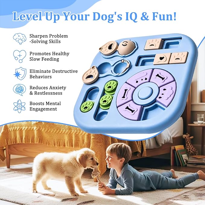 Dog Puzzle Toy for Mental Stimulation for Dogs – Interactive Cognitive Puzzle Toys for Smart & Beginner Dogs, Treat Dispensing Dog Enrichment Slow Feeder