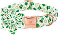 Lionheart glory St. Patrick's Day Dog Collar with Flower Dogs Collar,Soft Green Lucky Clover Shamrock Dog Collars Flower for Large Dogs Soft Collars Bows Heavy Duty