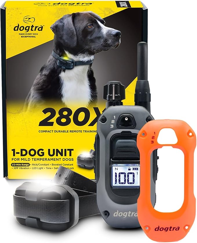 Dogtra 280X E-Collar with Remote - [X-Shield Front Plate - Orange] 10 lbs+, 1/2 Mile Range, LED Light, 100 Levels for Stubborn Dogs