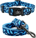 Elegant little tail Dog Collar with Leash, Shark Print Pet Collar Leash Adjustable Collar for Small Medium Large Dogs Soft Puppy Collars with Quick Release Buckle Girl Boy Dog Collars