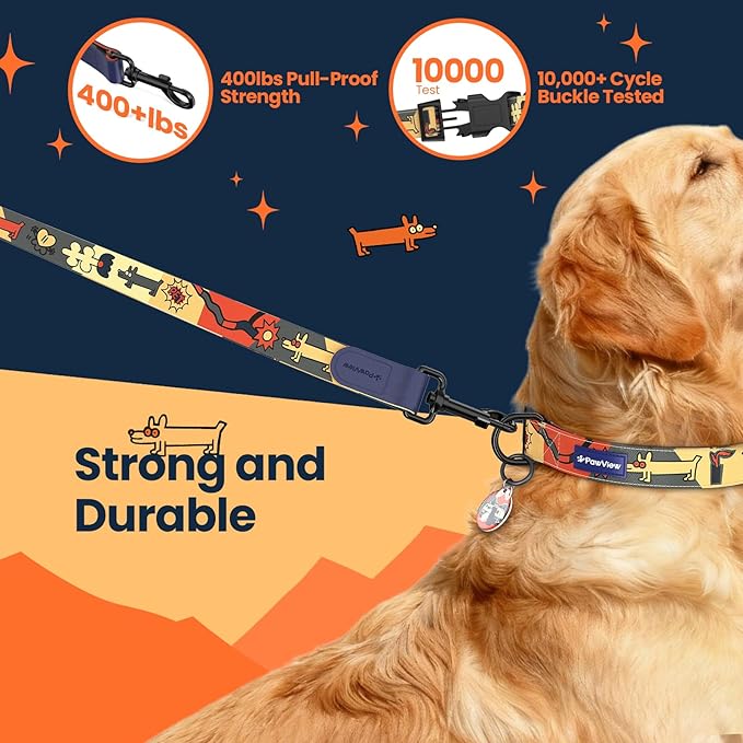 Dog Collar and Leash Set, QR Tag Adjustable Pet Collar, 6 FT Heavy Duty Dog Leash, Padded Handle, Quick Release Buckle, Metal Ring, 360° Swivel Clip for Large Dogs Walking Running (Dark Blue, L)