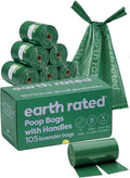 Earth Rated Dog Poop Bags with Handles on Refill Rolls, Easy-Tie on a Compact Roll, Extra Wide Opening, Guaranteed Leak-Proof, Lavender Scented, 105 on Rolls