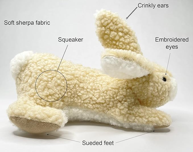 Glory To Dog Large Sherpa Plush Bunny Squeaky Interactive Fetch Dog Toy Stuffed with Fluff and Crinkly Floppy Ears for Medium to Large Breeds