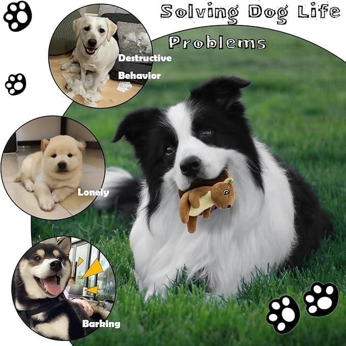 Squirrel Plush Dog Toy Squeaky Toy, Interactive Hide and Seek Replacement Dog Toys for Small & Medium Dogs (3Pcs Squeaky Squirrel B)