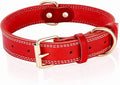 Dog Collar,Genuine Leather Dog Collar,Heavy Duty Dog Collar for Small,Medium,Large and Extra Large Dog (M: 1" Wide for 15.2"-19.2" Neck,Dual Stitch - Red)