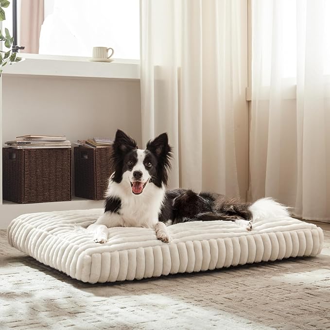 Dog Bed Medium Size Dog, Flat Pet Beds with Removable Washable Cover, Pet Mat Cute Crate Bed Thick Shredded Chopped Crate Foam & Anti Slip Bottom for Indoor