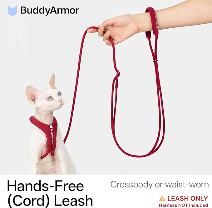 Hands Free Cat Leash Lightweight 4.1-7.2FT Adjustable Durable Rope Leash with Padded Handle, Versatile Crossbody Waist Lead for Cats Puppy ≤26lbs Outdoor Walking (Olive, S)