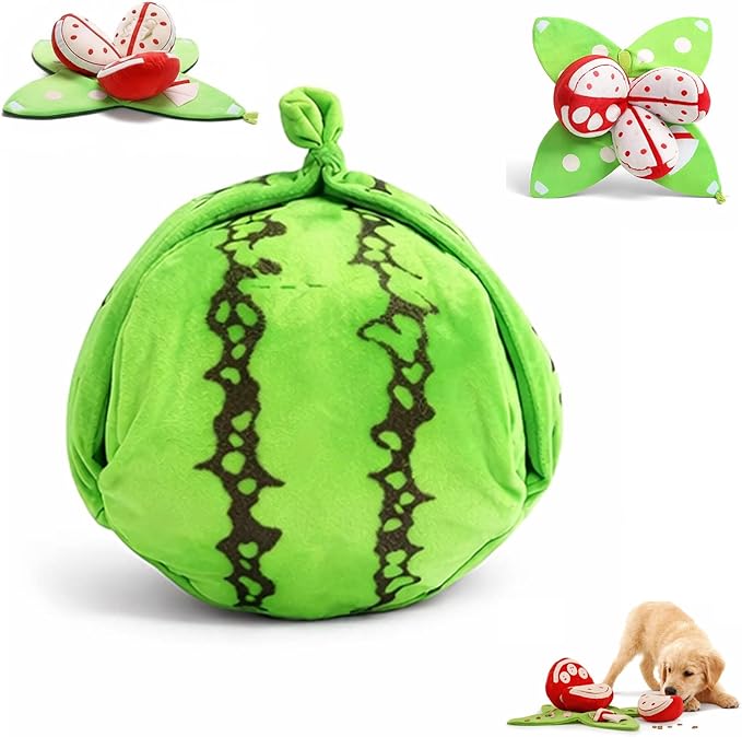 Orange Hide and Seek Plush Dog Toy, Easy to Clean Snuffle Watermelon Hide and Seek Dog Toy with Crinkle Paper, Interactive Puzzle Toys for Small, Medium & Large Dogs (Watermelon)