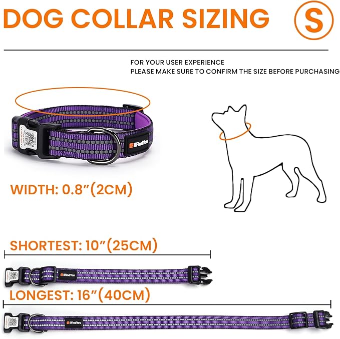 Reflective Dog Collar with QR Code Tag, Personalized Dog Collar, Safety Night Visibility, Anti-Loss Function (Purple, Small)