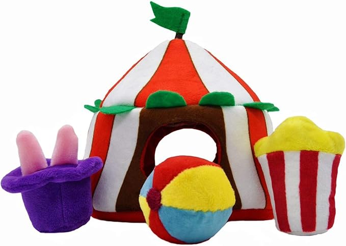 HugSmart Pet – Happy Circus |Squeaky Hide and Seek Plush Dog Toys | Cute Interactive Plush Puzzle Toys for Small/Medium Dogs (Happy Circus)