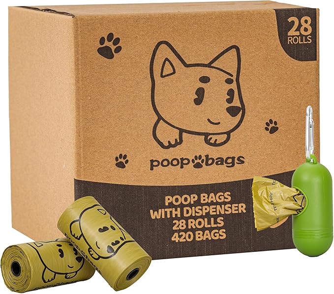 Dog Poop Bags With Dispenser, Strong and Leak-proof Waste Bags for Pets, Floral Scented, 270 Count (18 Packs of 15), 13 Inch x 9 Inch (Khaki)