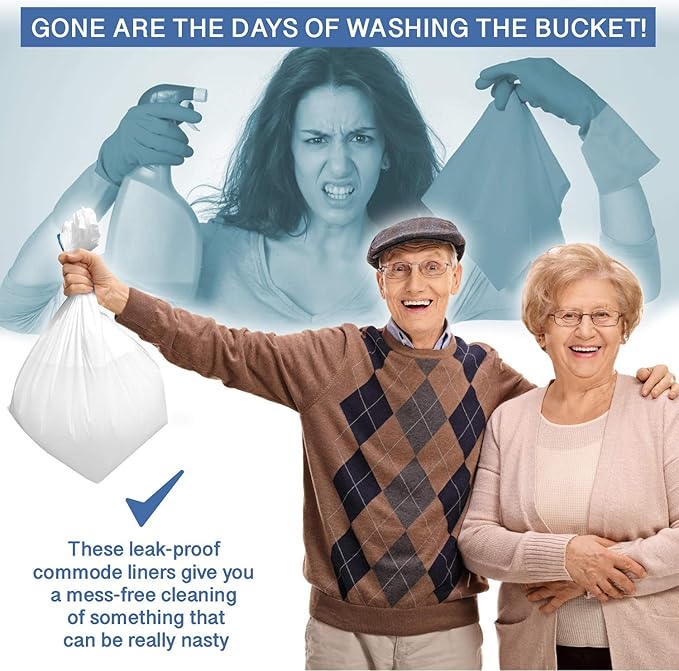 Commode Liners - 100 Strong Portable Commode Toilet Bags - Easy to Use Bedside Commode Liners - Bedside Toilet Potty Liners That Support Dignity of Seniors - No Buckets to Wash - NO Absorbent Pad