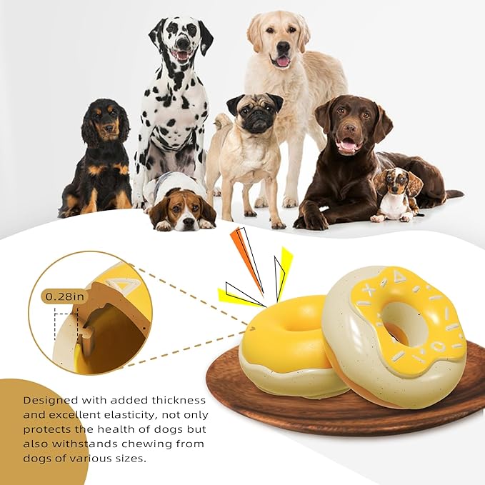 Squeaky Donut Dog Toy for Aggressive Chewers，Doughnut Shaped Dog Chewing Toy with a Creamy Aroma，for Aggressive Chewers Medium Large Breed，Indoor and Outdoor Toys for Dogs (Yellow)