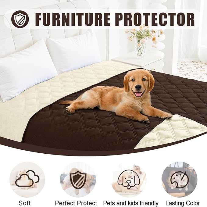 Smiry Waterproof Dog Bed Cover Blanket 40x70, Soft Reversible Pet Blanket, Washable Leakproof Cats Dogs Couch Cover for Sofa, Couch, Furniture, Chocolate/Beige