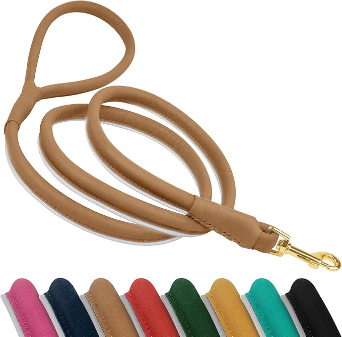 OOPSDOGGY Reflective Rolled Leather Dog Leash 6ft - Soft Training Lead for Small Medium Large Dogs Puppy - Heavy Duty Rope Puppies Leashes for Outdoor Walking Running (Brown, Small)