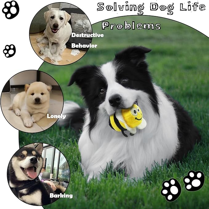 Dog Hide and Seek Toys Puppy Chew Squeaky Toys Plush Mushroom&Bamboo&Shell Hideout Stuffing with Squeakers Animals (Beehive Hideout with 4 Bees)