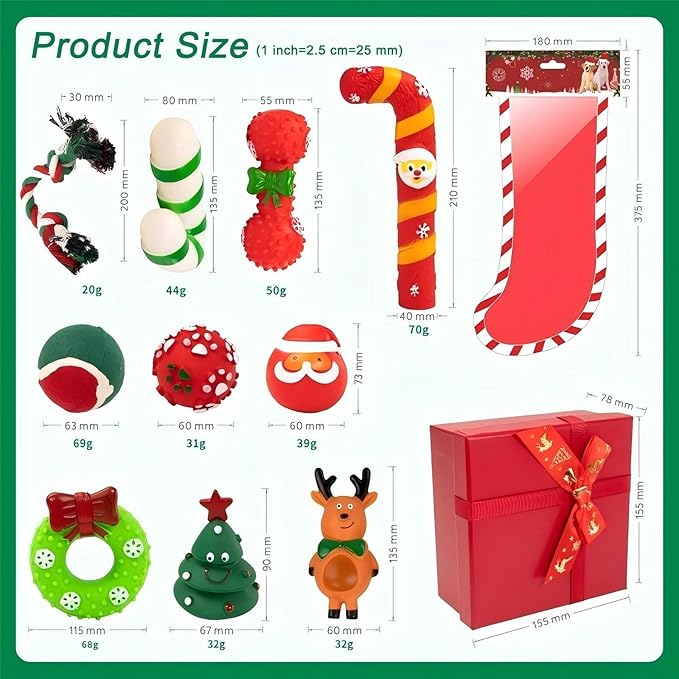 Christmas Dog Chew Toys Set Dog Gift Toy with Christmas Stocking or Xmas Gift Box Dog Toys for Aggressive Chewers Box