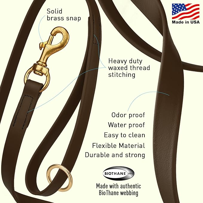 Viper Biothane K9 Working Dog Leash Waterproof Lead for Tracking Training Schutzhund Odor-Proof Long Line with Solid Brass Snap for Puppy Medium and Large Dogs 4ft, Dark Chocolate Brown