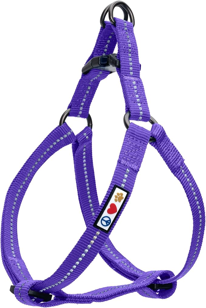 Pawtitas Recycled Reflective Step-in Dog Harness – Adjustable No-Pull Vest for Puppies to Seniors, Safe & Comfortable M Purple