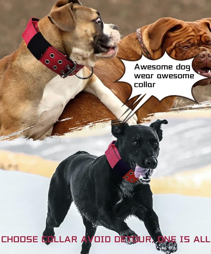 Red Large Dog Collar - 2 inch Wide Heavy Duty Collar with Handle for Extra Large Breed Dogs, Strong Nylon Indestructible Tactical Collar for German Shepherd, Pitbull, Rottweiler 13.5-19 in