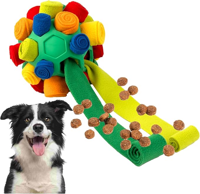 PAWISE Snuffle Ball for Dogs, Sniffle Treat Puzzle Toy, Dog Snuffle Balls, Snuffle Toy, Machine Washable, Foraging Sniffle Treat Ball for Puppies and Boredom Relief (Red Rainbow) (Medium)