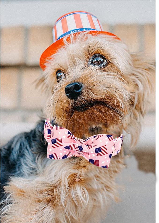 Lionheart glory American Flag Dog Collar 4 of July Independence Patriotic Dog Bow Collars Heavy Duty Adjustable Soft Collar with Bowtie for Medium Dogs Pet Gift