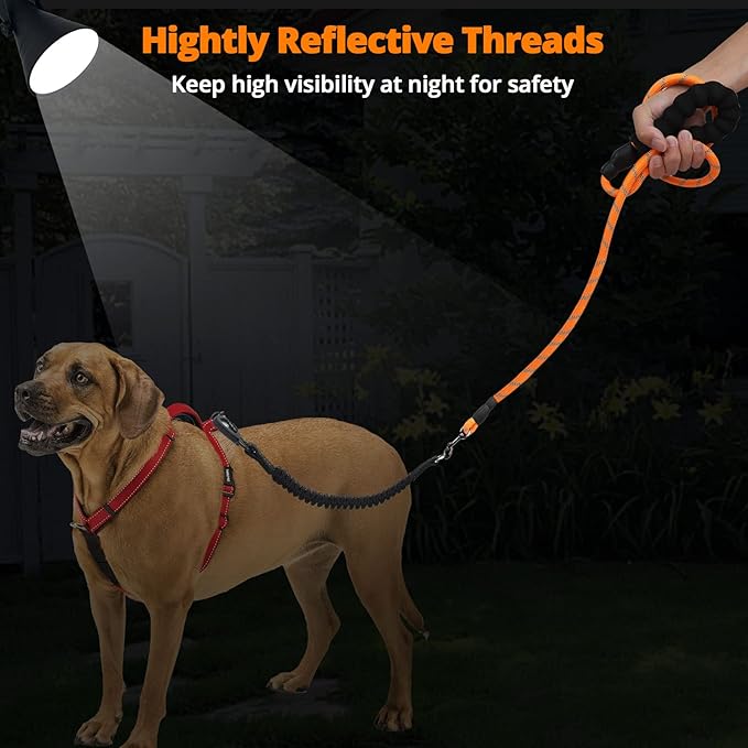 jenico Long Dog Leash 50FT: Heavy Duty Nylon Rope Leashes for Dogs Training with Reflective Threads Bungee and Padded Handle - Dog Lead for Large Small Medium Dogs Outside Walking Hiking