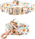 Elegant little tail Dog Collar with Leash, Sunflower Print Pet Collar Leash Adjustable Collar for Small Medium Large Dogs Soft Puppy Collars with Quick Release Buckle Girl Boy Dog Collars