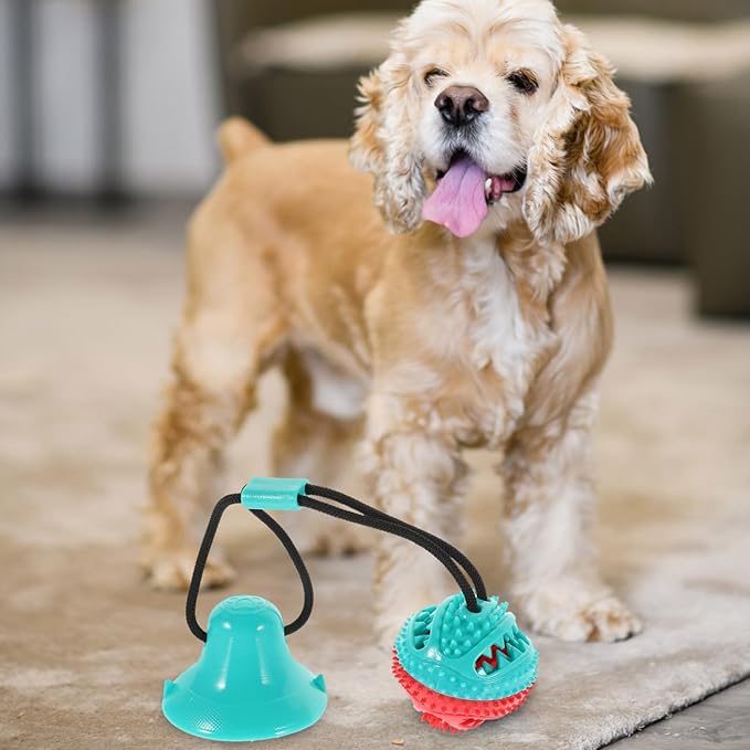 Didiseaon Pet Molar Toy Suction Cup Ball Double Suction Rubber Dog Chew Toy for Puppies Dog Drawstring Ball Playing Cleaning Toy