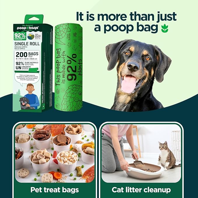 The Original Poop Bags® 92% Plant-Based Dog Waste Bags, USDA Certified Biobased, Extra-Large & Leak-Proof, Single Bulk Roll (400 Count (Pack of 2))