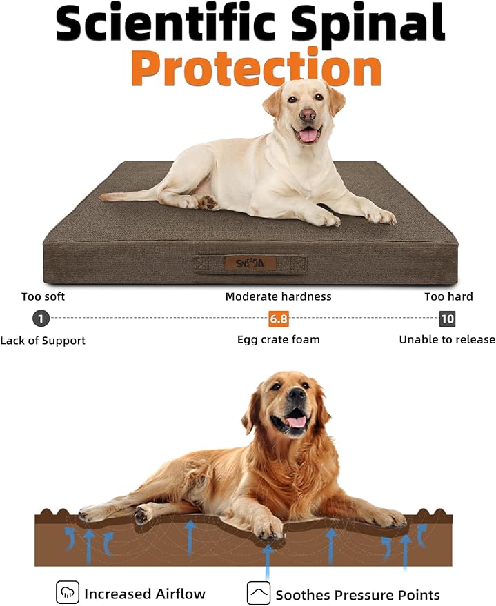 Sytopia Indestructible 50 Inch Orthopedic Waterproof Dog Crate Bed chew Proof for Extra Large Dogs, Removable Washable Cover, Egg Crate Foam Mat, Suitable for Dogs Up to 130 lbs, Brown
