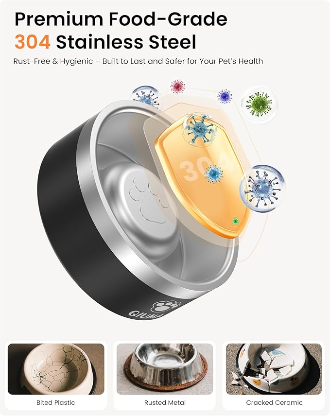 Slow Feeder Dog Bowls Stainless Steel, Food-Grade 304 Dog Slow Feeder Bowl 2 Cups Capacity, Heavy Duty Double-Layer with Non-Slip Base, Pet Puzzle Bowl for Small & Medium Dogs (Black)