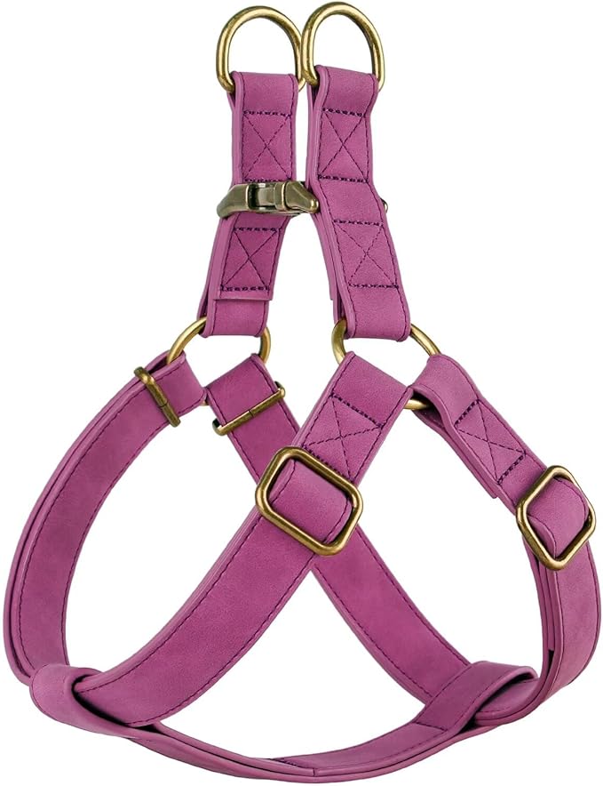 Didog Step in Dog Harness - PU Leather Dog Harness with Antique Bronze Metal Buckle, Easy Walk Dog Halter Harness for Medium Dogs Walking Training (Purple, S: Chest 16-22")