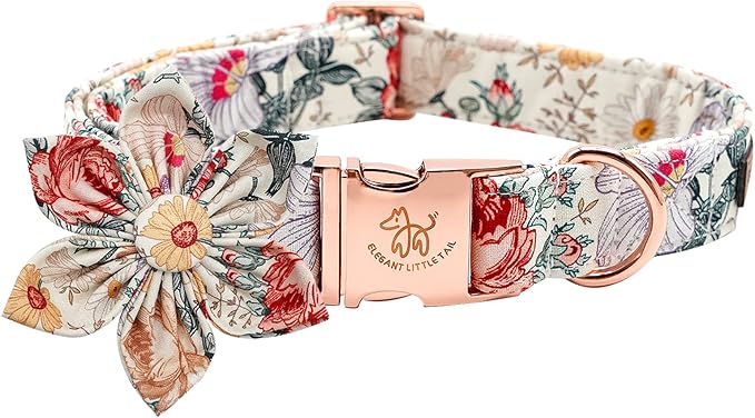 Elegant Little Tail Vintage Floral Dog Collar with Comfortable Adjustable Sizes for Small to Large Dogs