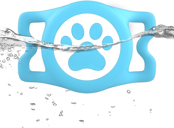 Dog Collar with AirTag Holder, QR Code Tracking, Paw Print Covers, Multi-Color (Blue)