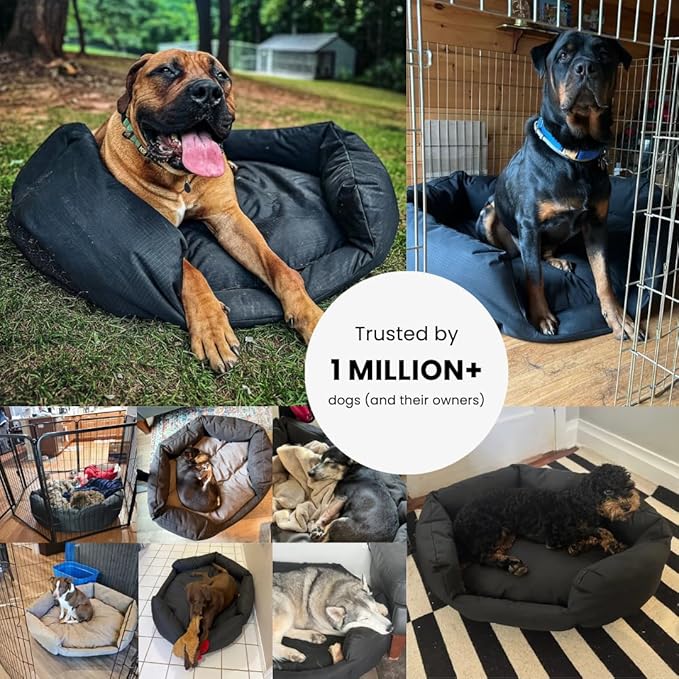 K9 Ballistics Tough Ripstop Oval Bolster Dog Bed, Calming Round Den Shape, Scratch Resistant, Machine Washable - Medium, Taupe Premium Finish