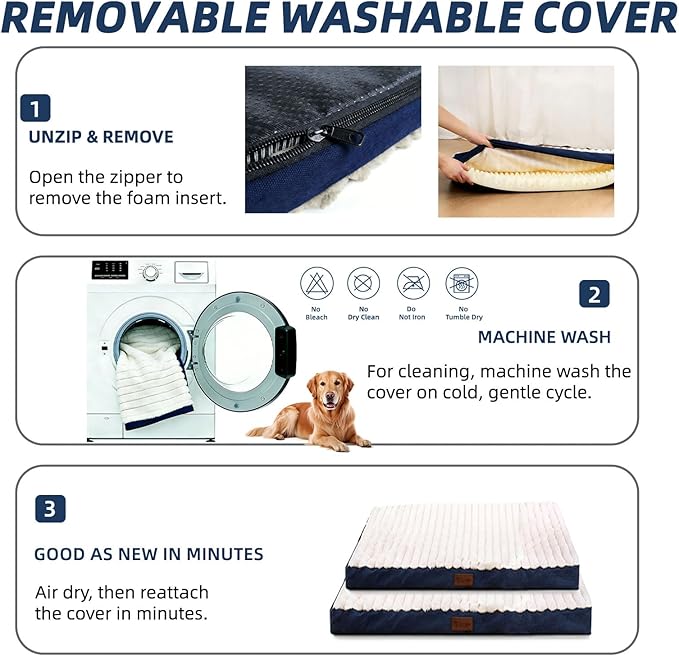 Orthopedic Dog Bed with Firm High-Density Egg Crate Foam, Machine Washable Cover & Non-Slip Bottom for Medium Breeds (Blue, 29" L x 18" W x 3" H)