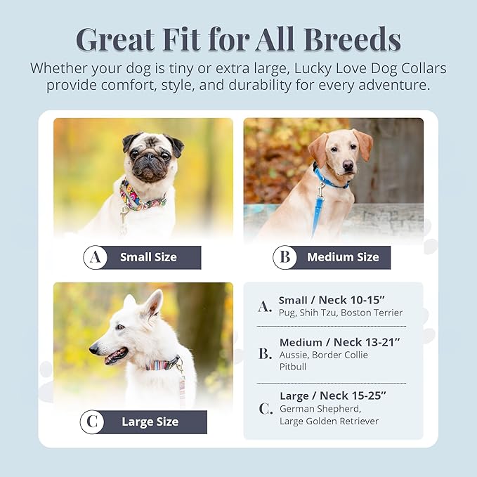 Lucky Love Dog Martingale Dog Collar - Adjustable, No-Slip, Comfortable, Durable, Soft Webbing & Stylish Patterned Collar for Male and Female Dogs Ideal for Training & Walking - Laguna, Large