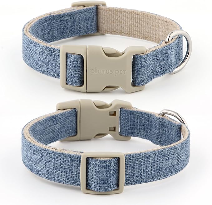 Plutus Pet Cotton Hemp Dog Collar and Leash Set, Adjustable Collar for Small, Medium, and Large Dogs, Heavy Duty and Soft on Skin, Haze Blue, M