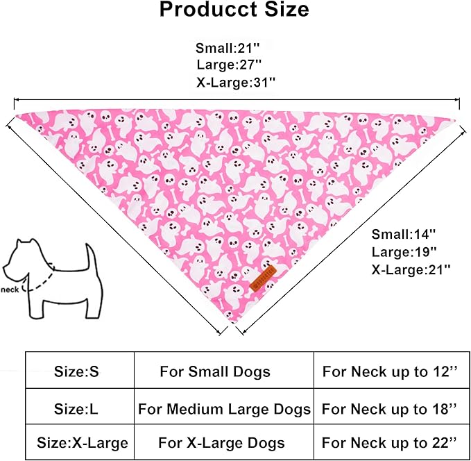 ADOGGYGO Halloween Dog Bandana, Pink Pumpkin Ghost Pet Scarf, Premium Durable Fabric, Adjustable Fit Female Halloween Bandanas for Medium Large Dogs Pets (Large)