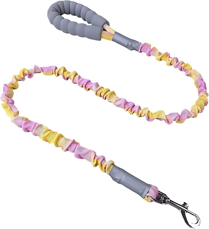 Ombré Shock-Absorbing Dog Leash with Padded Handle, Heavy Duty Bungee Leash for Large Dogs, 1.2–1.7 m(4–5.5 ft) (Pink-Orange Ombré)