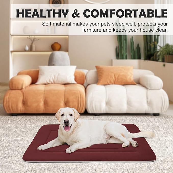 JoicyCo Dog Bed Soft Dog Crate Bed Pad Mat, 36 in Non Slip Bottom Washable Beds for Medium and Large Dogs, Pet Bed Mattress Kennel Pad, Dark Red